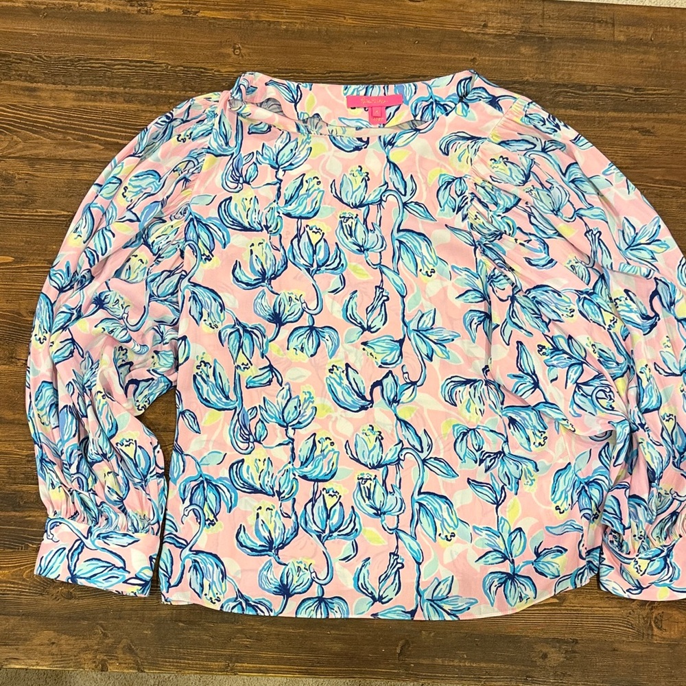 Lilly Pulitzer Maisel Blouse Sweet Pea Pink Chasing the Sun Medium